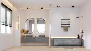 Home Luxe badkamermeubel gecombineerd met een decoratieve vintage spiegel voor een antieke en verfijnde uitstraling